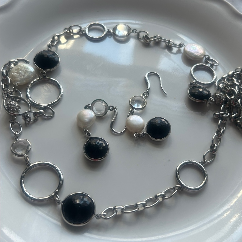 White House black market necklace earrings  Silver and Black Jewelry Set